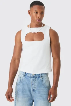 Muscle Fit Cut Out Interlock Vest | BoohooMAN UK