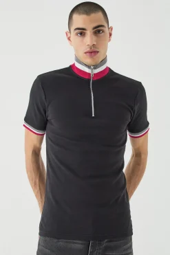 Muscle Fit Funnel Tape Polo | BoohooMAN UK