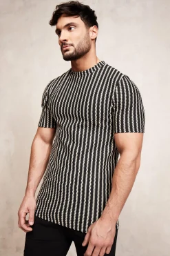 Muscle Fit Jacquard T-shirt | BoohooMAN UK
