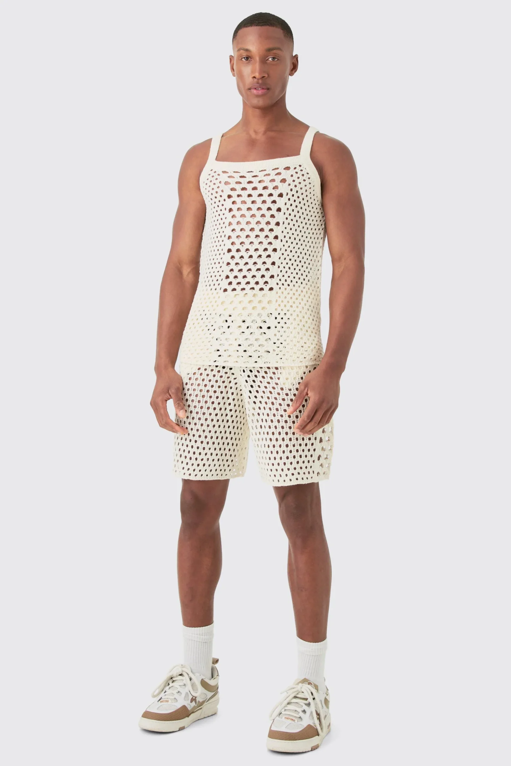 Muscle Fit Knitted Tank Short Set | BoohooMAN UK