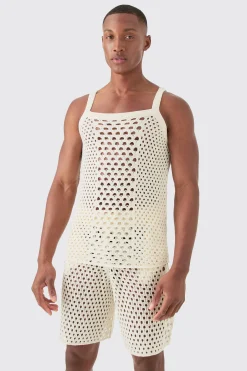 Muscle Fit Knitted Tank Short Set | BoohooMAN UK