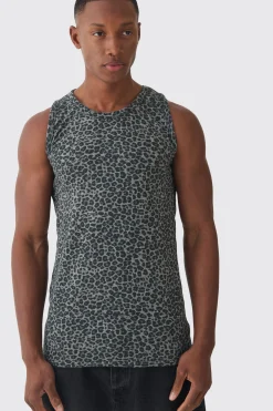 Muscle Fit Leopard Print Vest | BoohooMAN UK