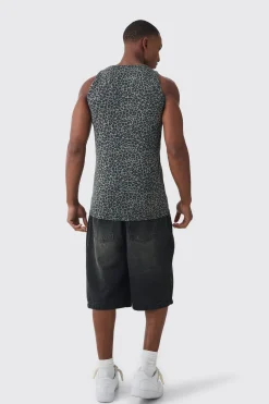 Muscle Fit Leopard Print Vest | BoohooMAN UK