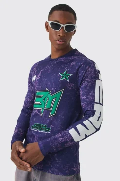 Muscle Fit Motorsport BHM Printed Long Sleeve Top | BoohooMAN UK