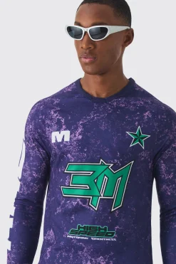 Muscle Fit Motorsport BHM Printed Long Sleeve Top | BoohooMAN UK