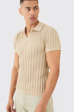 Muscle Fit Revere Ribbed Knit Polo | BoohooMAN UK