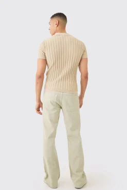 Muscle Fit Revere Ribbed Knit Polo | BoohooMAN UK