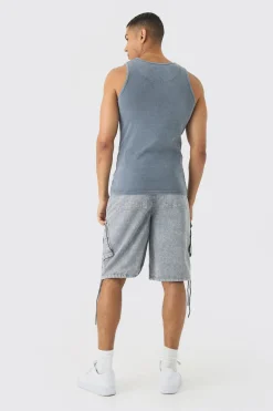 Muscle Fit Ribbed Acid Wash Vest | BoohooMAN UK