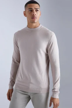 Muscle Fit Ribbed Extended Neck Jumper | BoohooMAN UK