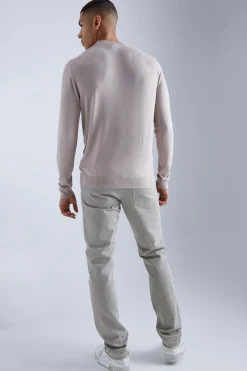 Muscle Fit Ribbed Extended Neck Jumper | BoohooMAN UK