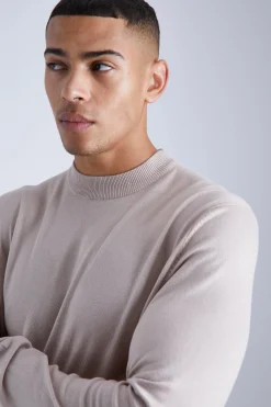 Muscle Fit Ribbed Extended Neck Jumper | BoohooMAN UK