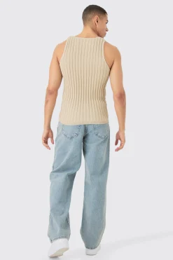 Muscle Fit Ribbed Knit Vest | BoohooMAN UK