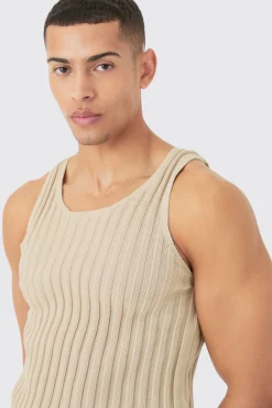 Muscle Fit Ribbed Knit Vest | BoohooMAN UK