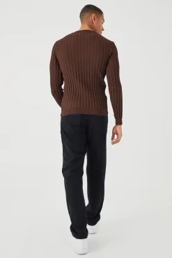Muscle Fit Ribbed Long Sleeve Jumper | BoohooMAN UK
