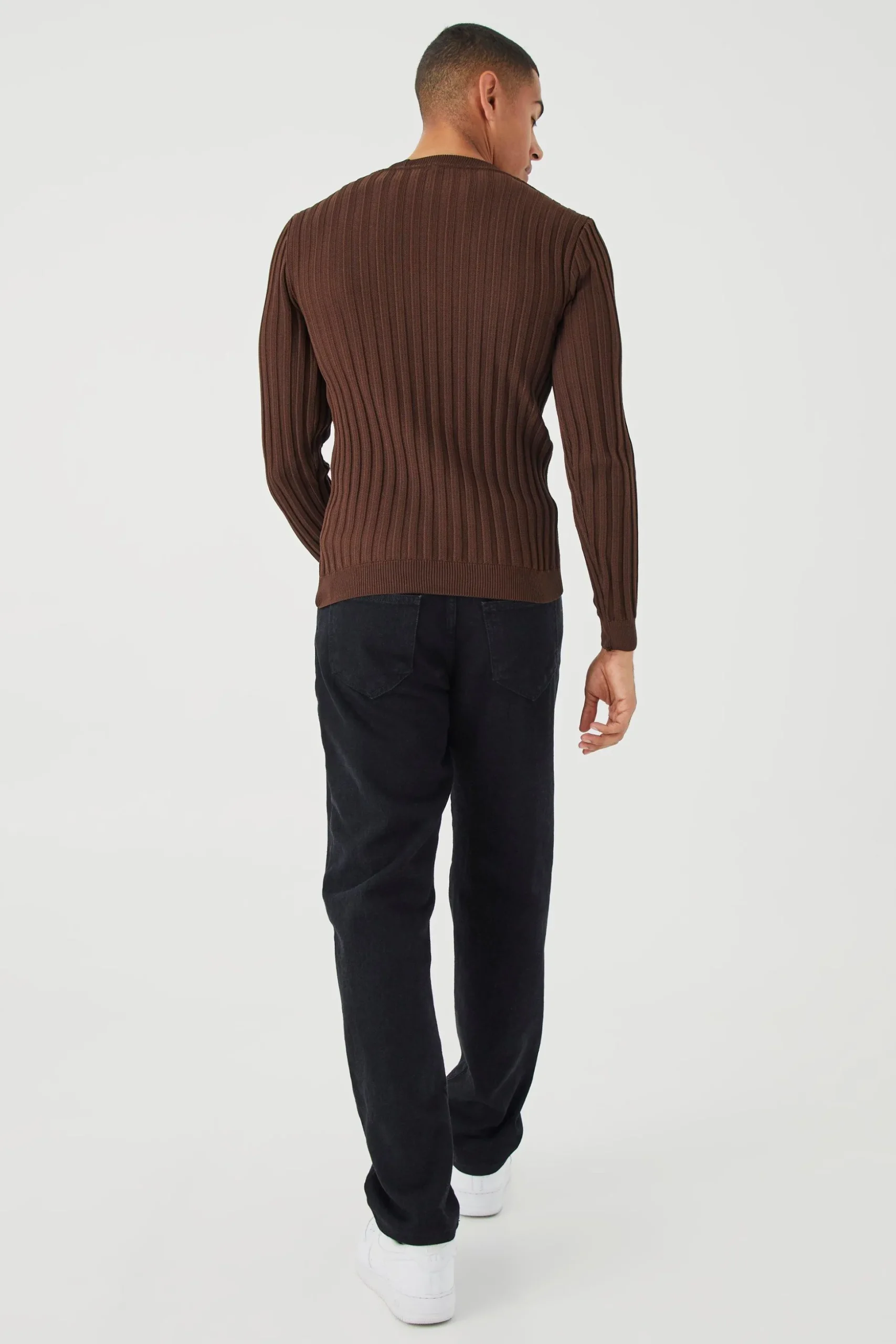 Muscle Fit Ribbed Long Sleeve Jumper | BoohooMAN UK