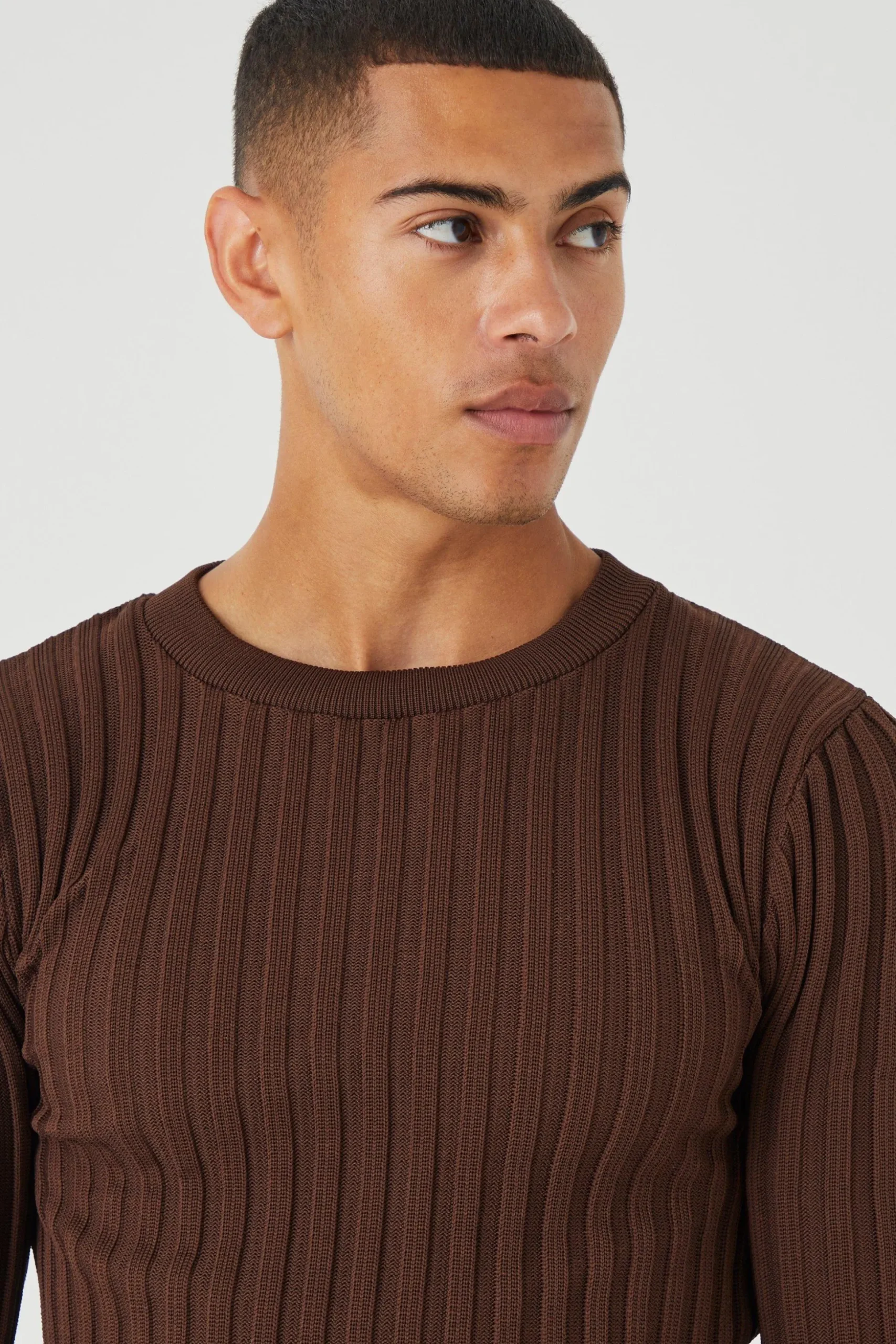 Muscle Fit Ribbed Long Sleeve Jumper | BoohooMAN UK