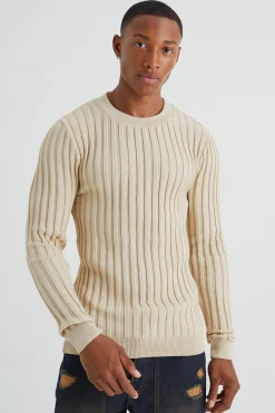 Muscle Fit Ribbed Long Sleeve Jumper | BoohooMAN UK