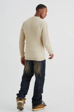 Muscle Fit Ribbed Long Sleeve Jumper | BoohooMAN UK