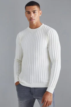 Muscle Fit Ribbed Long Sleeve Jumper | BoohooMAN UK