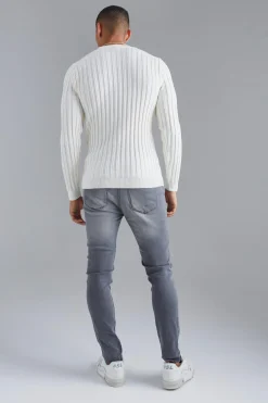 Muscle Fit Ribbed Long Sleeve Jumper | BoohooMAN UK