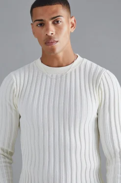 Muscle Fit Ribbed Long Sleeve Jumper | BoohooMAN UK