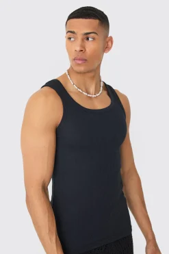Muscle Fit Ribbed Vest | BoohooMAN UK