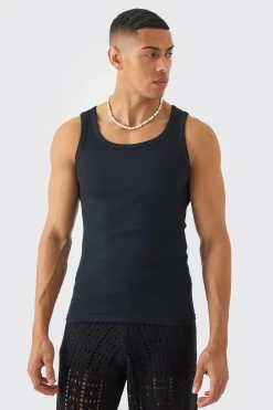 Muscle Fit Ribbed Vest | BoohooMAN UK