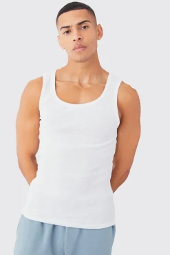 Muscle Fit Ribbed Vest | BoohooMAN UK