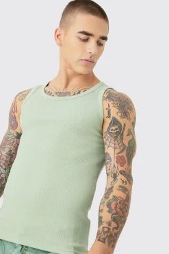 Muscle Fit Ribbed Vest | BoohooMAN UK