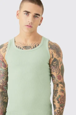 Muscle Fit Ribbed Vest | BoohooMAN UK