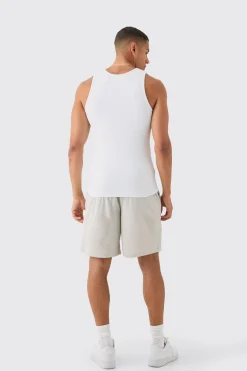 Muscle Fit Ribbed Vest & Mesh Basketball Shorts Set | BoohooMAN UK