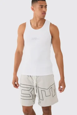 Muscle Fit Ribbed Vest & Mesh Basketball Shorts Set | BoohooMAN UK
