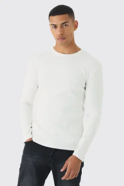 Muscle Fit Washed Rib Long Sleeve Man Embroidered T-shirt | BoohooMAN UK