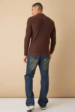 Muscle Fit Zip Through Rib Knit Jacket | BoohooMAN UK