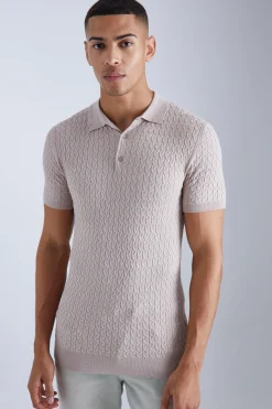 Muscle Short Sleeve Cable Polo | BoohooMAN UK