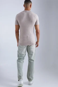 Muscle Short Sleeve Cable Polo | BoohooMAN UK