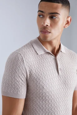 Muscle Short Sleeve Cable Polo | BoohooMAN UK