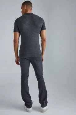 Muscle Short Sleeve Half Zip Polo | BoohooMAN UK