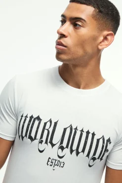 Muscle Worldwide Print T-Shirt | BoohooMAN UK