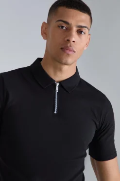 Muscle Zip Neck Polo | BoohooMAN UK