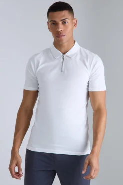 Muscle Zip Neck Polo | BoohooMAN UK