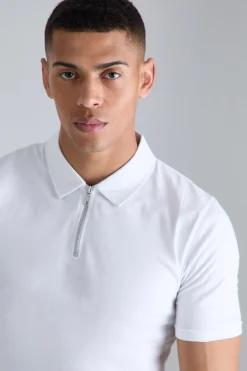 Muscle Zip Neck Polo | BoohooMAN UK