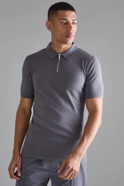 Muscle Zip Neck Polo | BoohooMAN UK