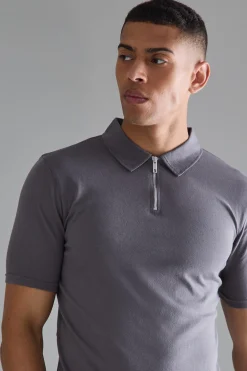 Muscle Zip Neck Polo | BoohooMAN UK