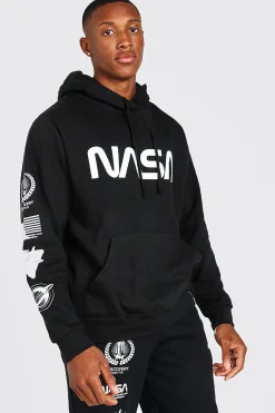 NASA Sleeve Print License Hoodie | BoohooMAN UK
