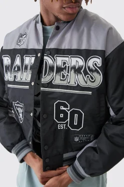 Nfl Boxy Raiders Varsity Nylon Embroidered Jacket | BoohooMAN UK