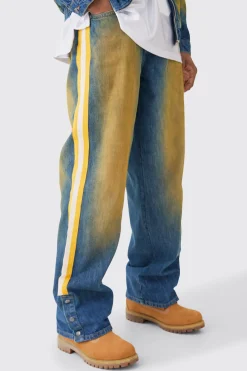 Nfl Chiefs Baggy Rigid Popper Hem Tape Detail Tinted Jeans | BoohooMAN UK