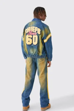 Nfl Chiefs Baggy Rigid Popper Hem Tape Detail Tinted Jeans | BoohooMAN UK