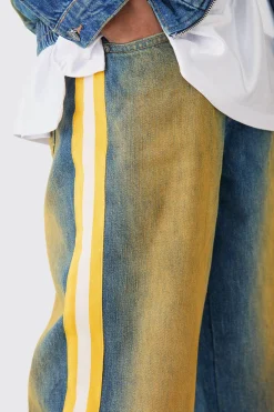 Nfl Chiefs Baggy Rigid Popper Hem Tape Detail Tinted Jeans | BoohooMAN UK