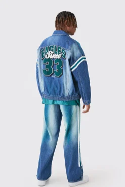Nfl Eagles Baggy Rigid Popper Hem Tinted Jeans | BoohooMAN UK